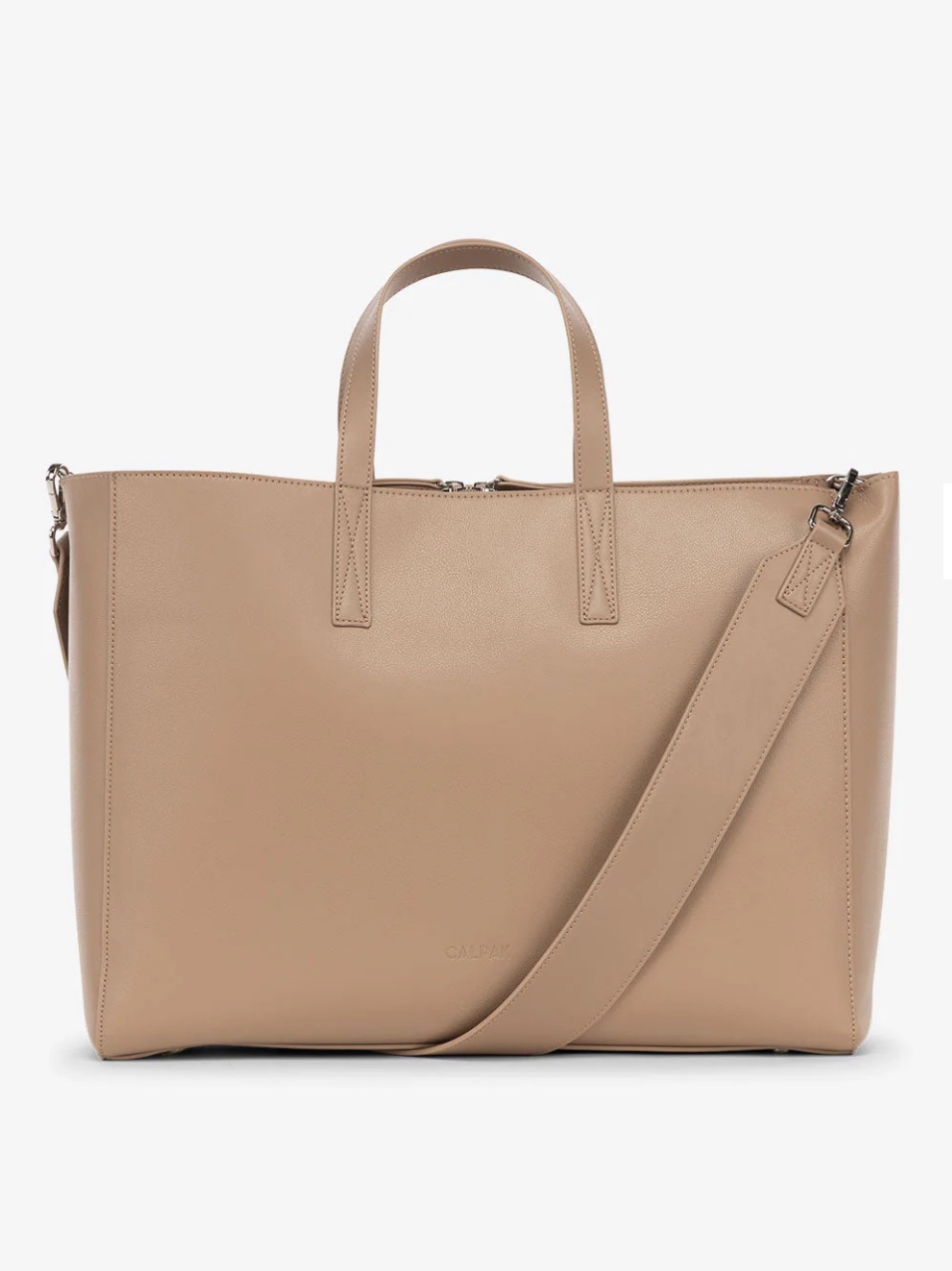 Calpak Taupe Structured Leather-Style Tote With Detachable Strap - Work Tote